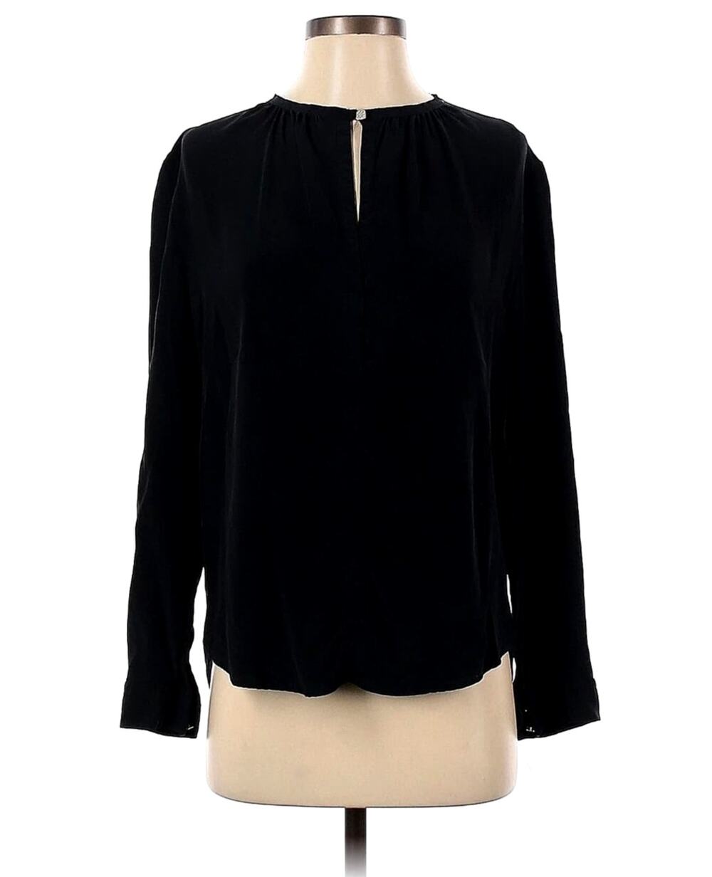 Sandro Paris Black Silk Keyhole Front Blouse Size S